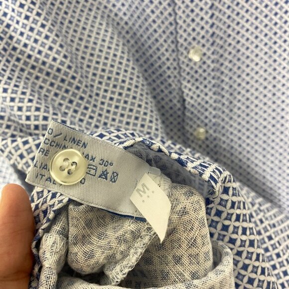 Idillio Positano Linen Button Up Long Sleeve Dress Shirt Mens Medium Blue - Picture 5 of 8